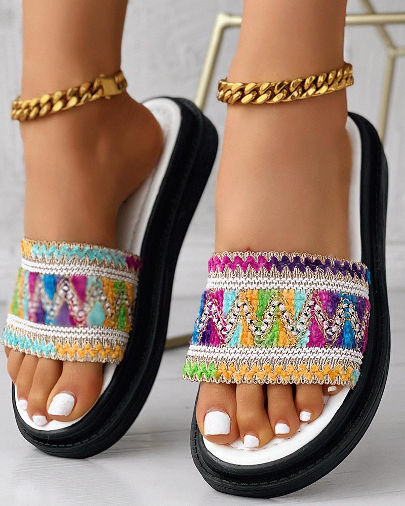 

Colorblock Round Toe Slippers, Multicolor