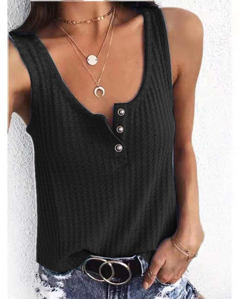 

Button Front Casual Tank Top, Black