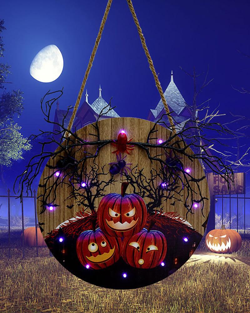 

Halloween Theme Door Sign With Creative Wooden Lights Hanging Ornament For Home Garden Balcony Decor, Red