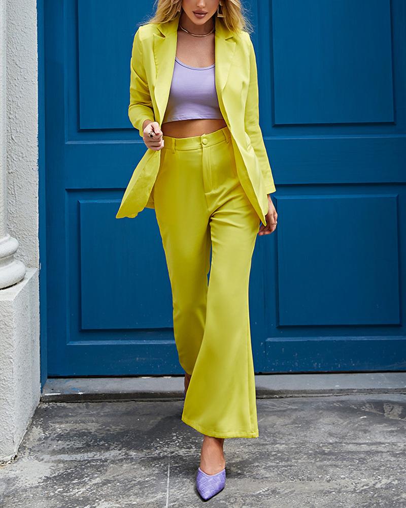 

Plain Flared Leg Work Pants, Yellow