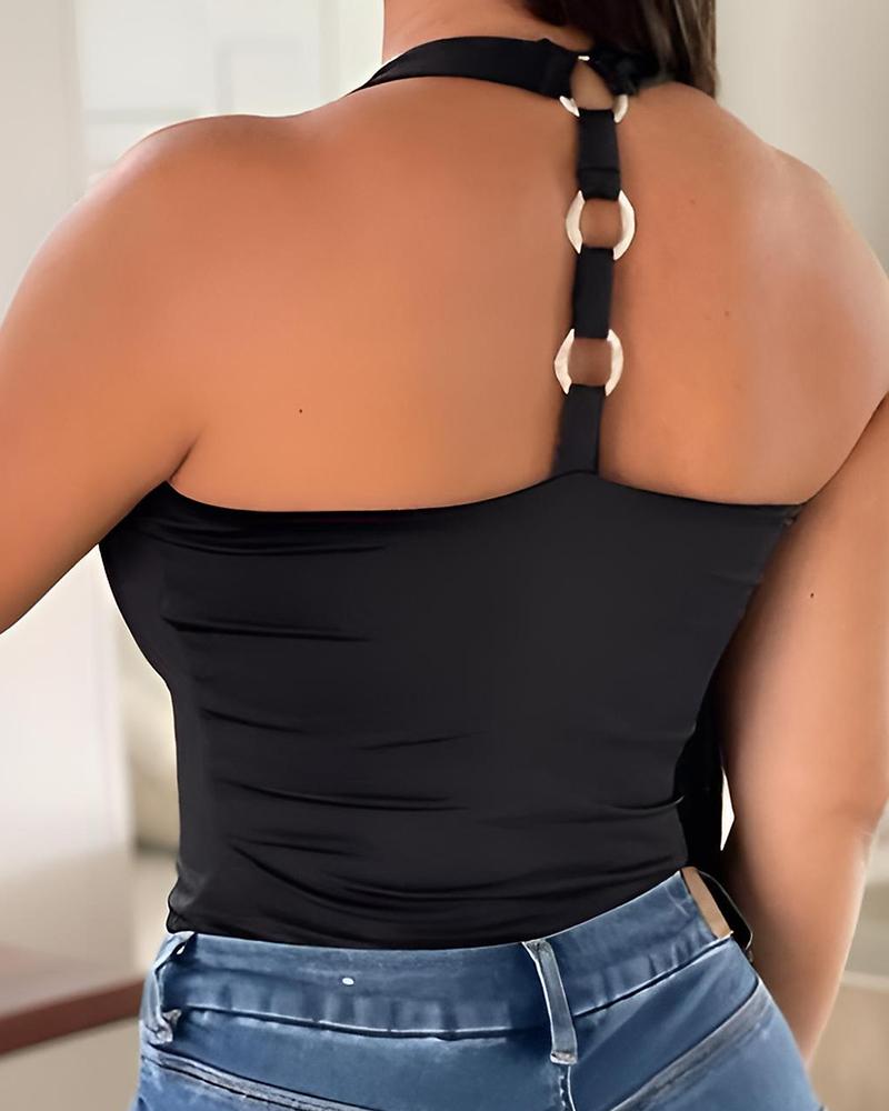 

U-Neck Backless Tank Top, Black