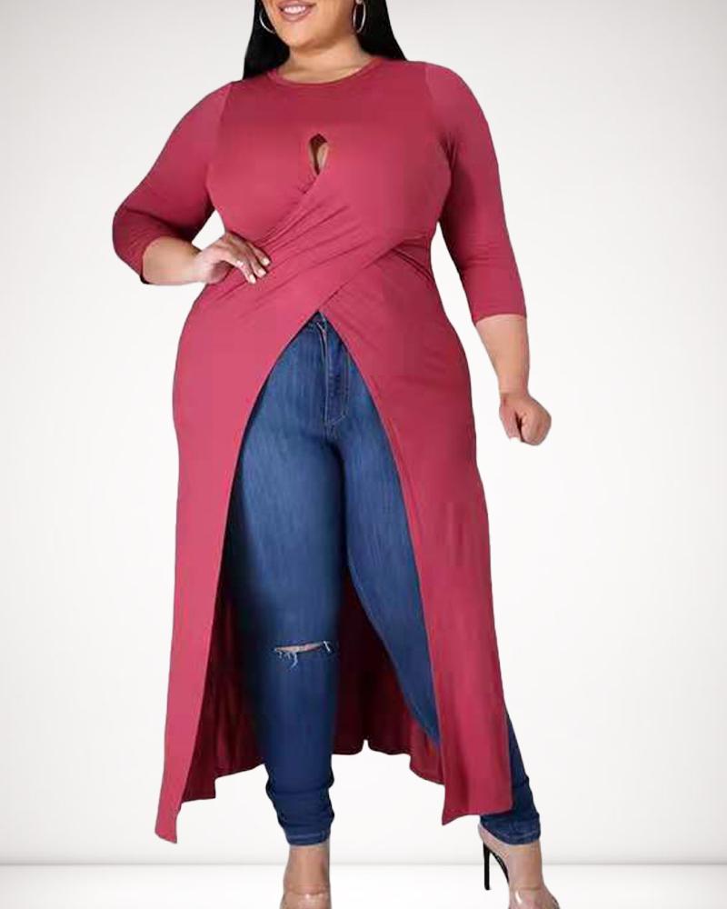 

Wrap Front Cut-Out Asymmetrical Maxi Dress, Hot pink