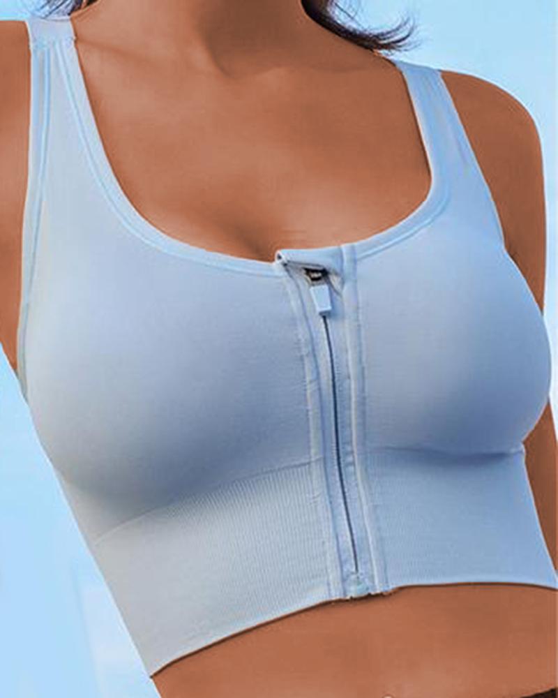 

Zipper Front Criss Cross High Impact Sports Bra, Blue