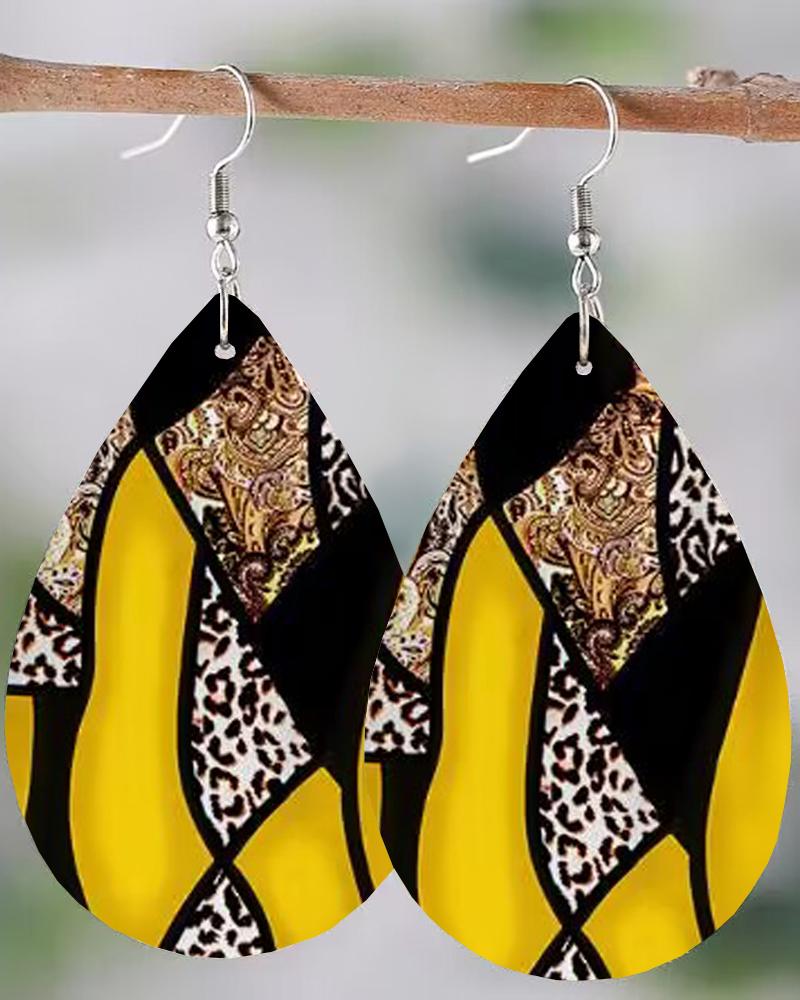 

1Pair Baroque Leopard Print WaterDrop Hook Earrings, Yellow