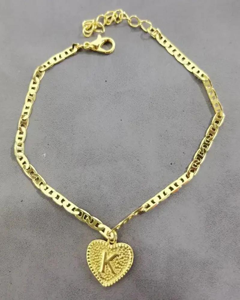 

1pc Heart Shaped Letter Embossed Chain Anklet, Style10