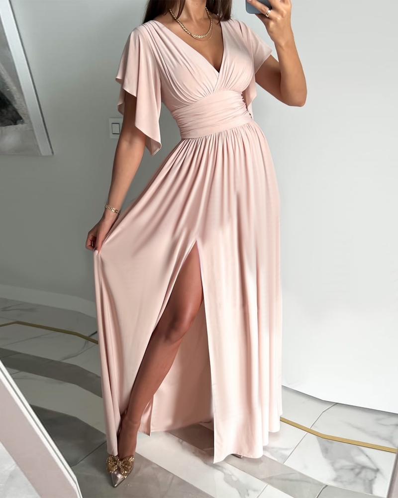 

Ruched High Slit Party Dress, Pink