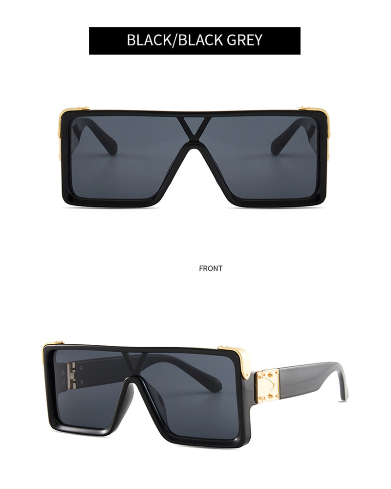 

1Pair Flat Top Square Frame Shield Sunglasses, Black