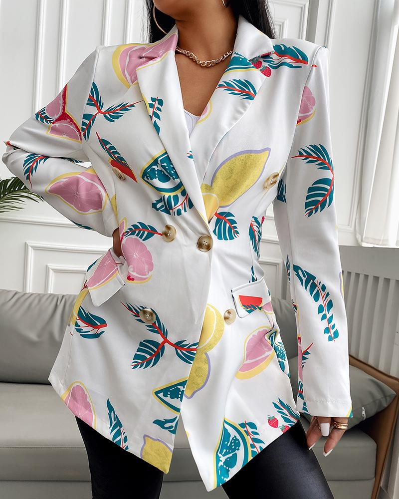 

Fruit Print Long Sleeve Buttoned Blazer Dress, Multicolor