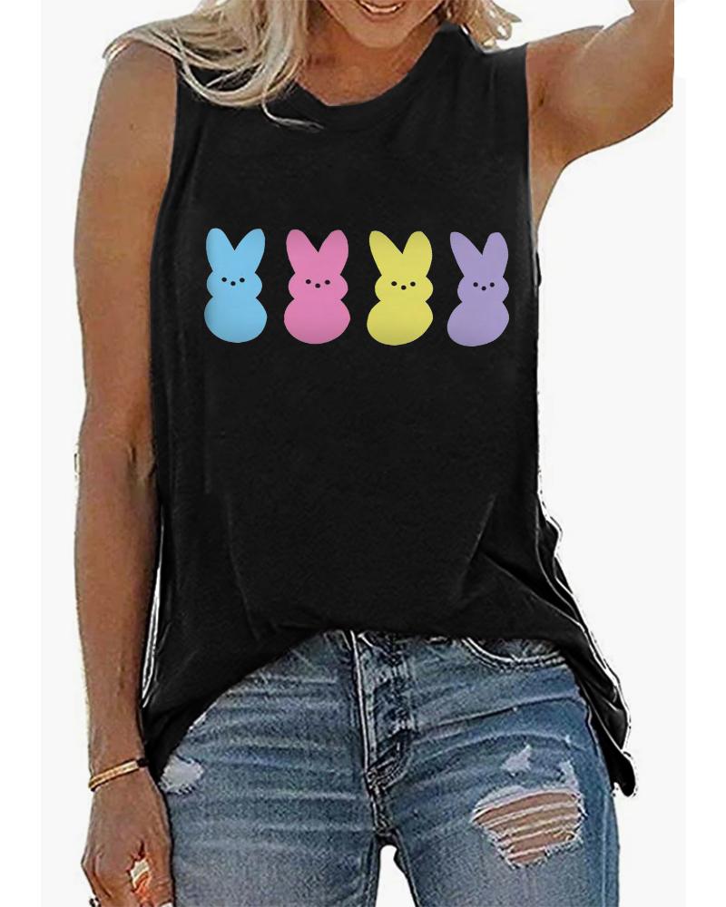 

Happy Easter Bunny Print Casual Tank Top, Black