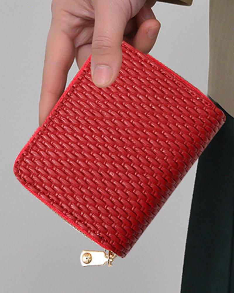 

Credit Card Holder Zipper Decor Purse, Red
