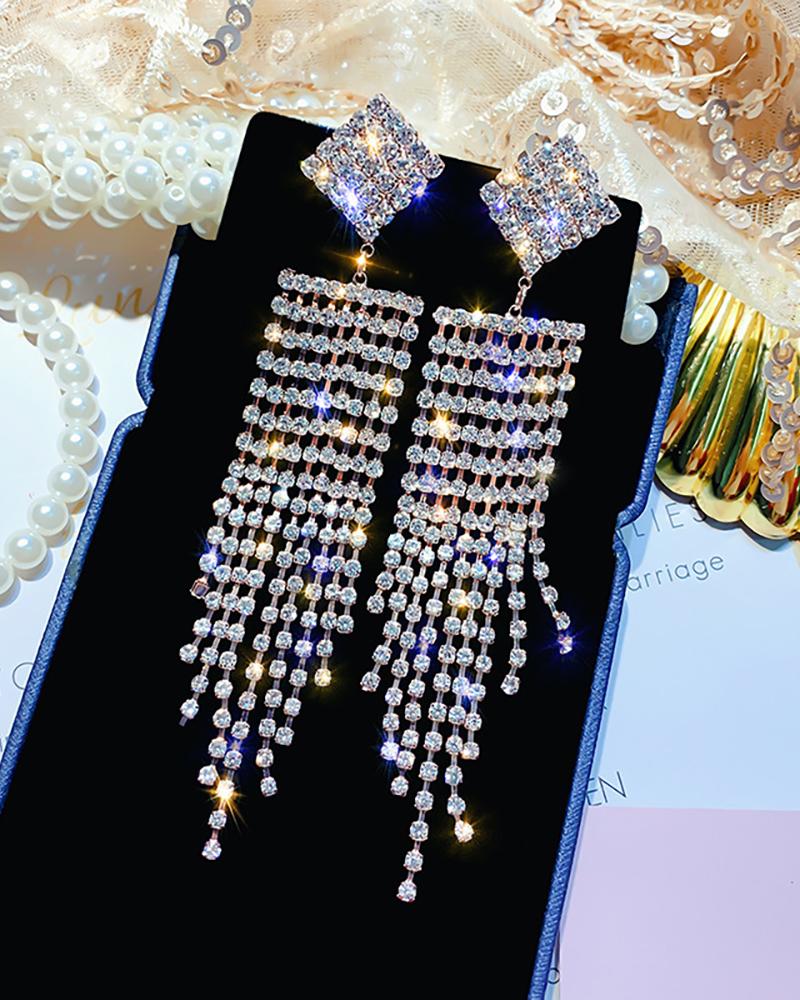 

Studded Glitter Tassel Dangle Earring, Silver