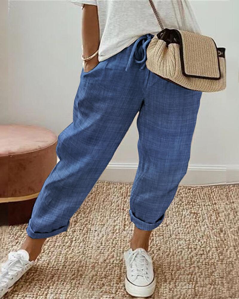 

Calça casual com design de bolso com cordão, Blue