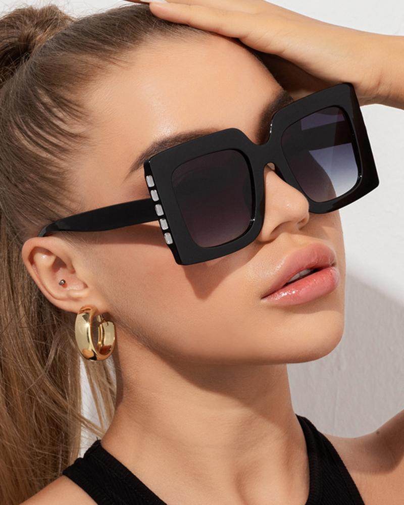 

1Pair Rhinestone Decor Big Square Frame Fashionable Sunglasses, Black