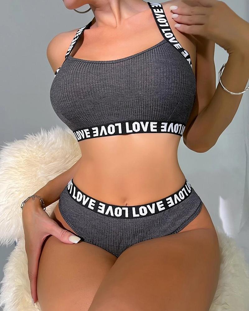 

Love Tape Patch Criss Cross Lingerie Set, Dark grey