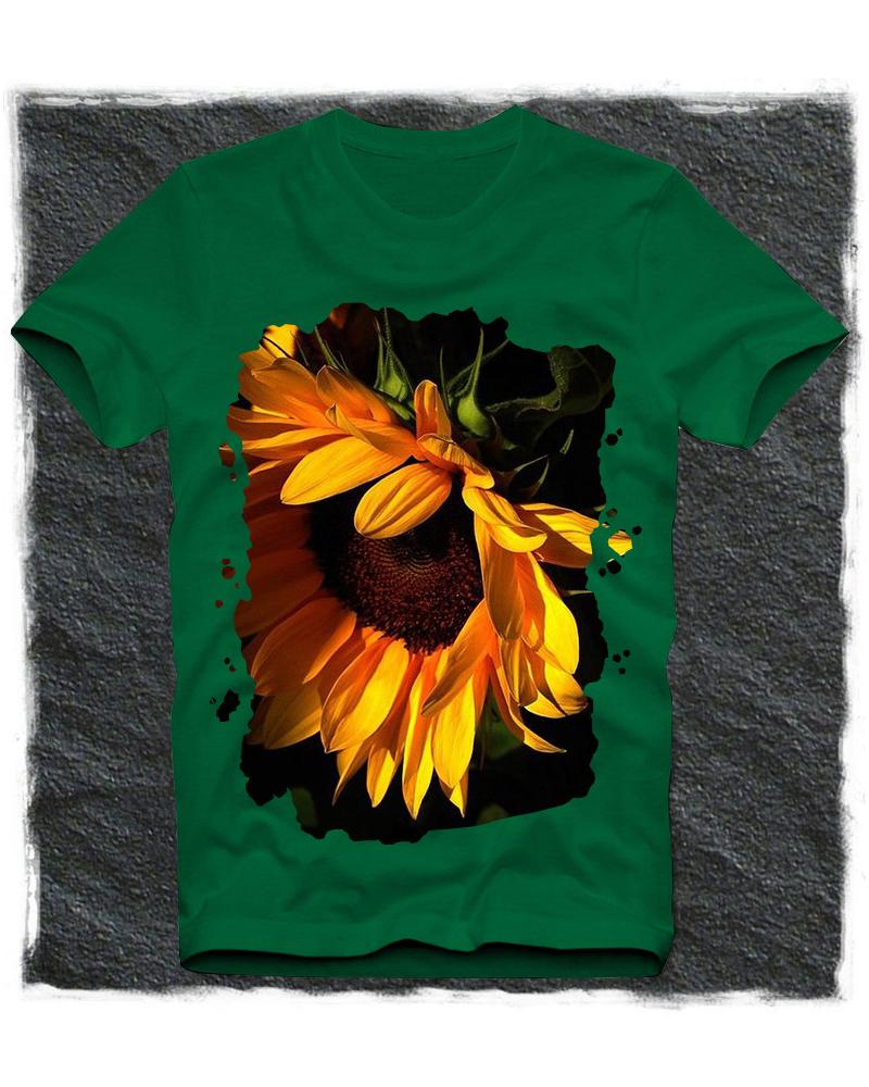 

Sunflower Print Short Sleeve Loose T-shirts, Green