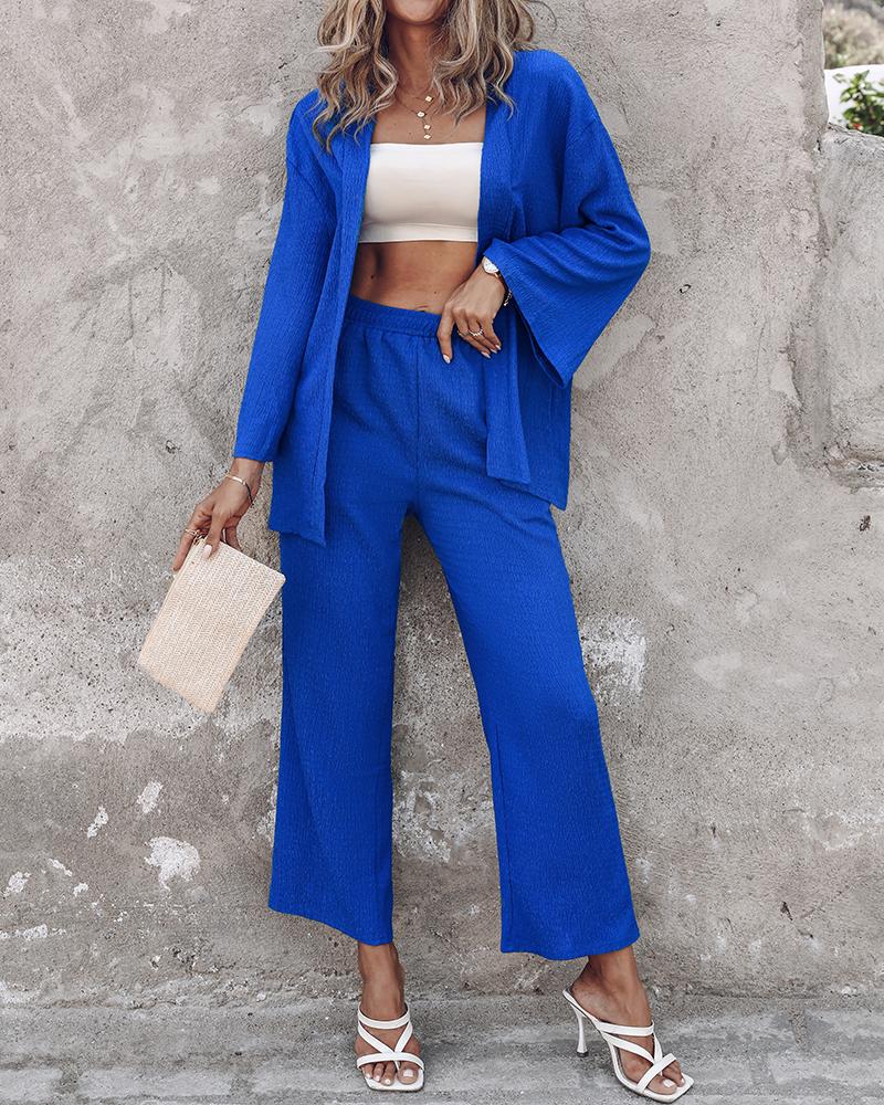 

Conjunto de pantalón ancho y top con parte delantera abierta, Blue