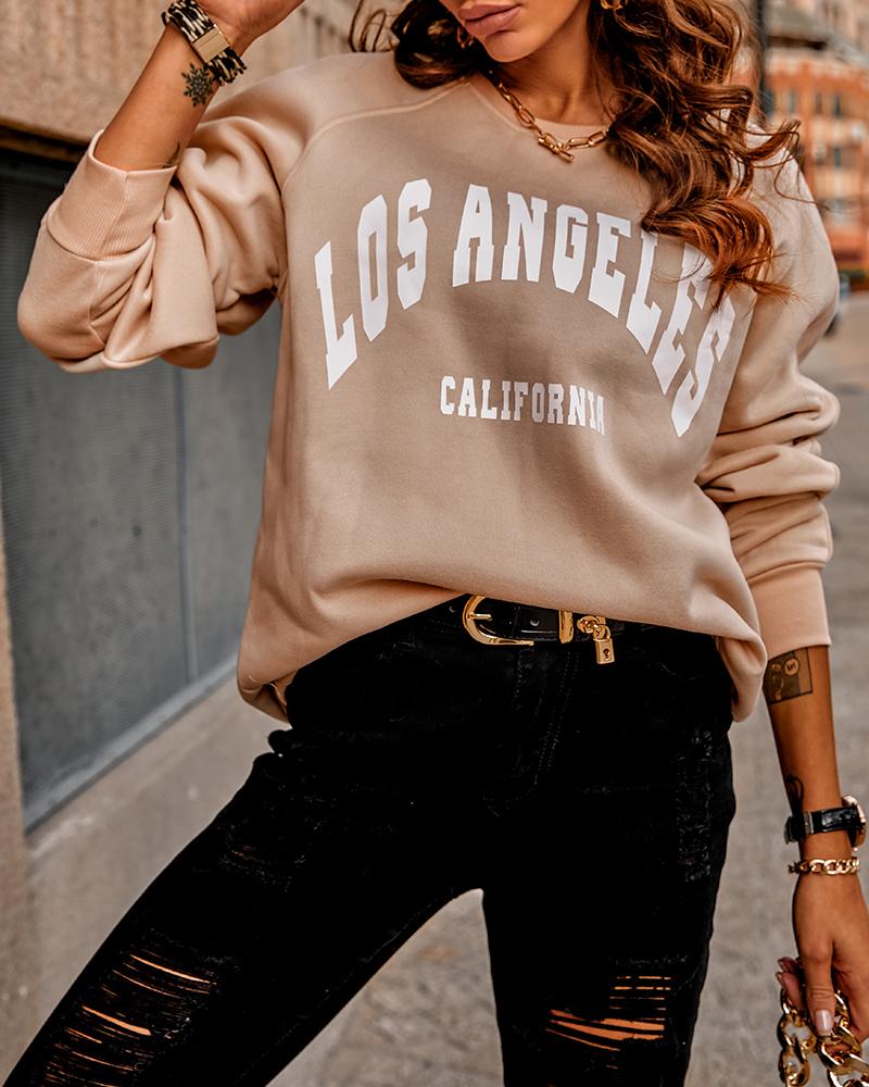 

Letter Print Raglan Sleeve Sweatshirt, Khaki