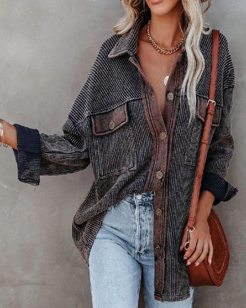 

Knit Pocket Button Design Long Sleeve Shacket, Gray
