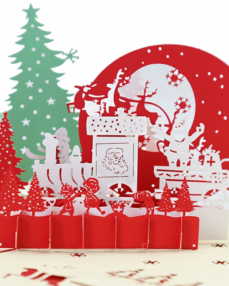 

3D Pop Up Christmas Cutout Greeting Card With Envelope, Red