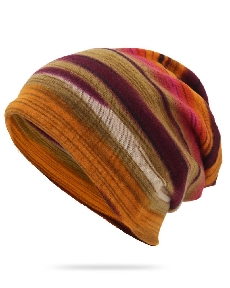 

Unisex Multi-purpose Hat Neck Warmer Contrasting Colors Striped Skull Hat, Orange