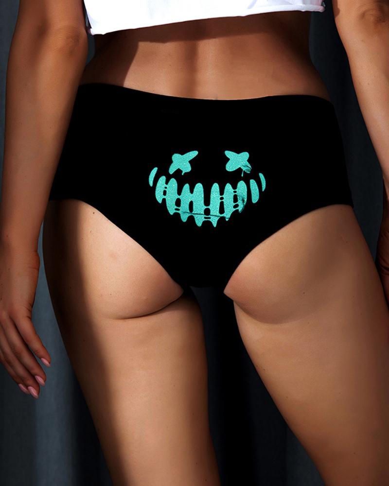 

Halloween Luminous Scary Face Print Panty, Black