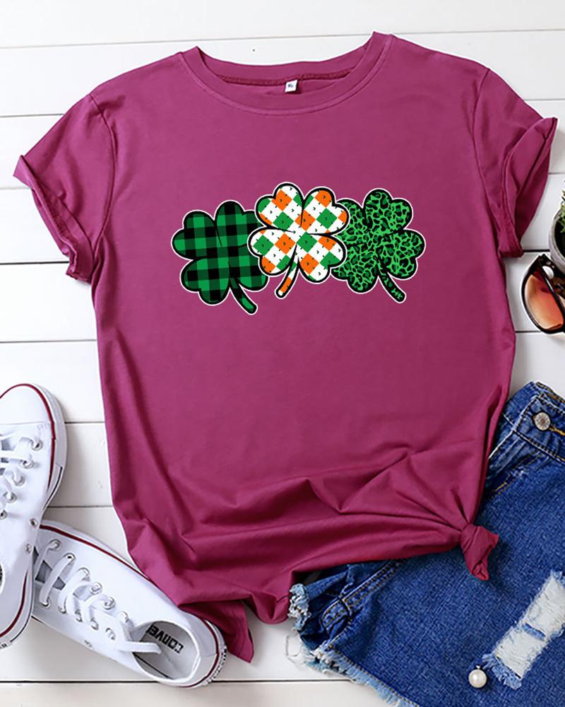 

Clover Print Casual T-shirt, Purple