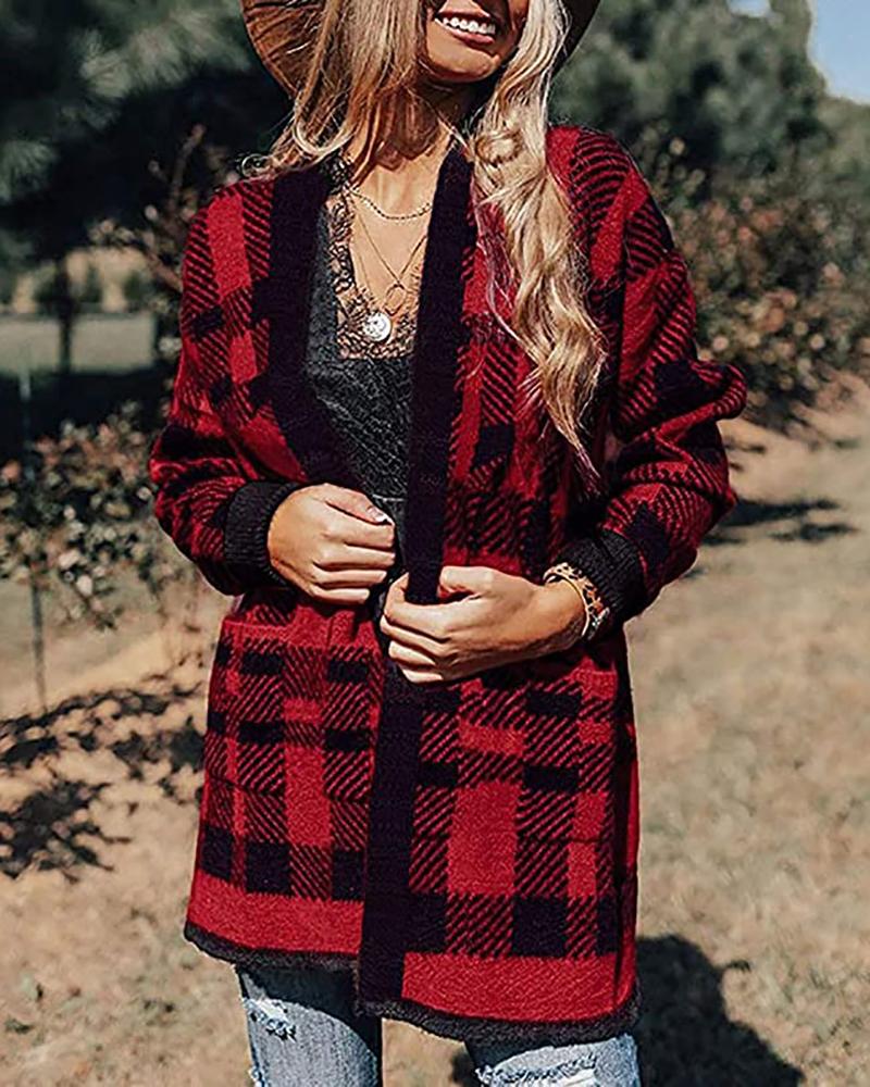 

Cheetah / Plaid / Camouflage Print Button Design Teddy Coat, Red