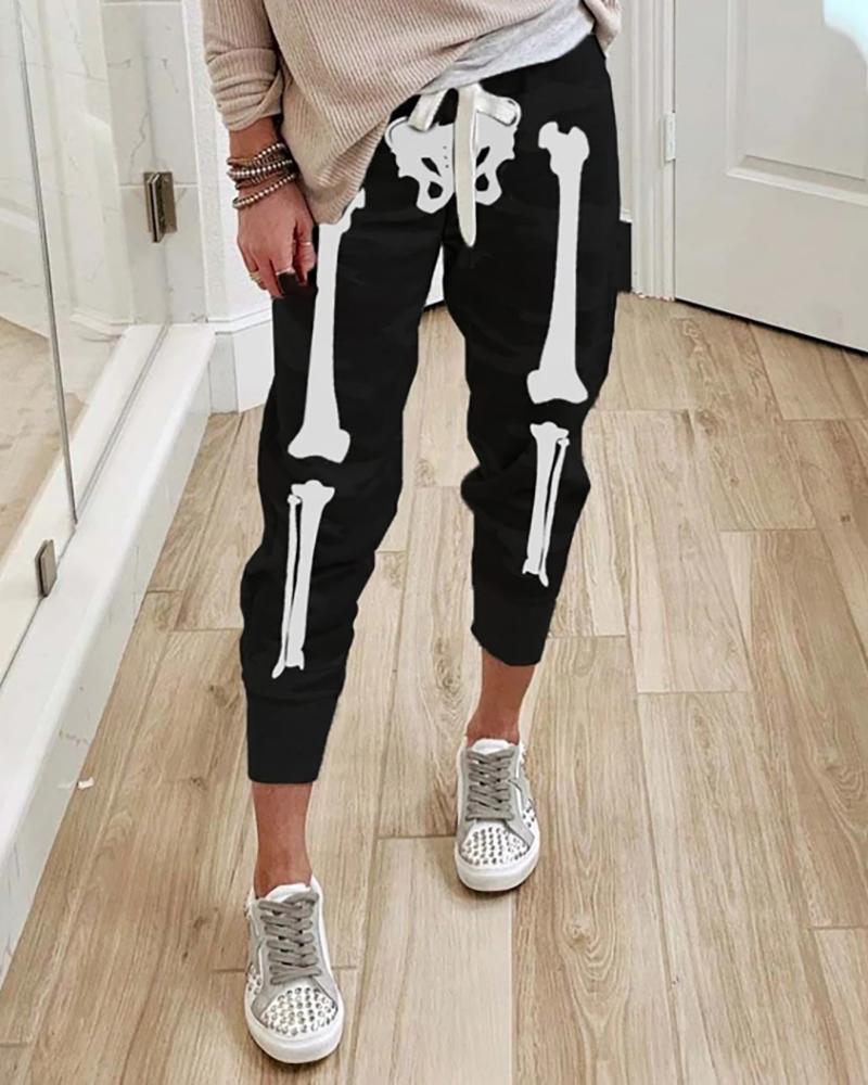 Halloween Skull Print Drawstring Sweatpants