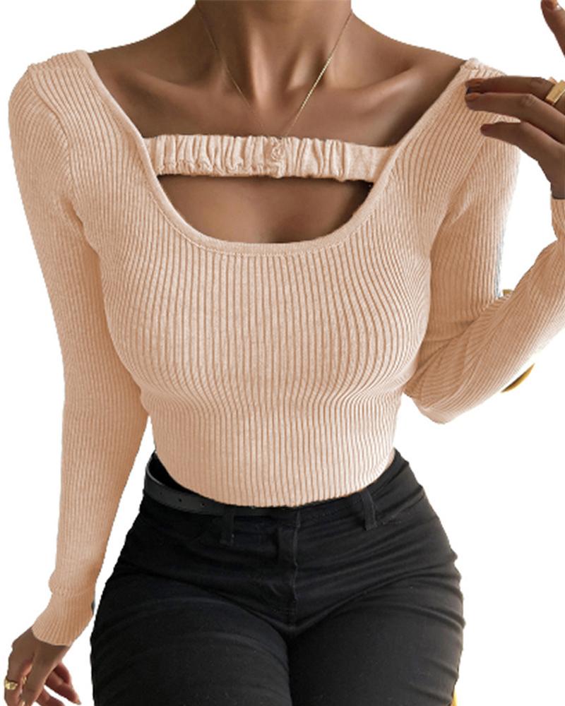 

Long Sleeve Cutout Ruched Skinny Top, Khaki