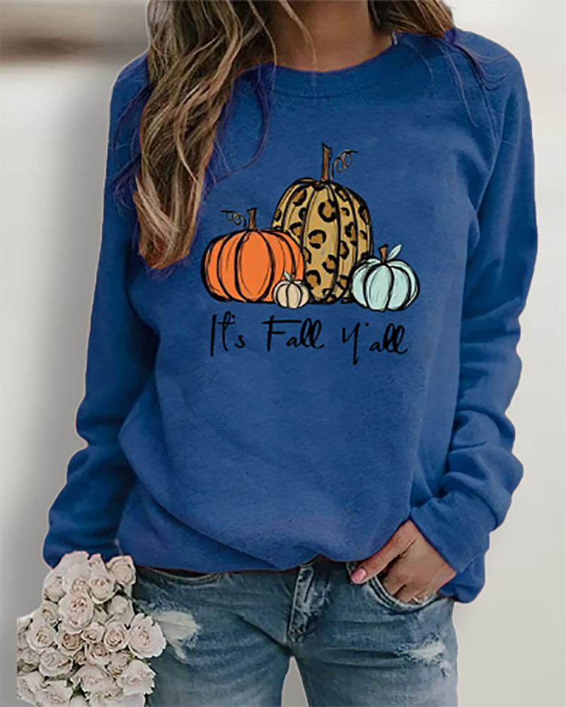 

Halloween Letter Pumpkin Print Long Sleeve Sweatshirt, Blue