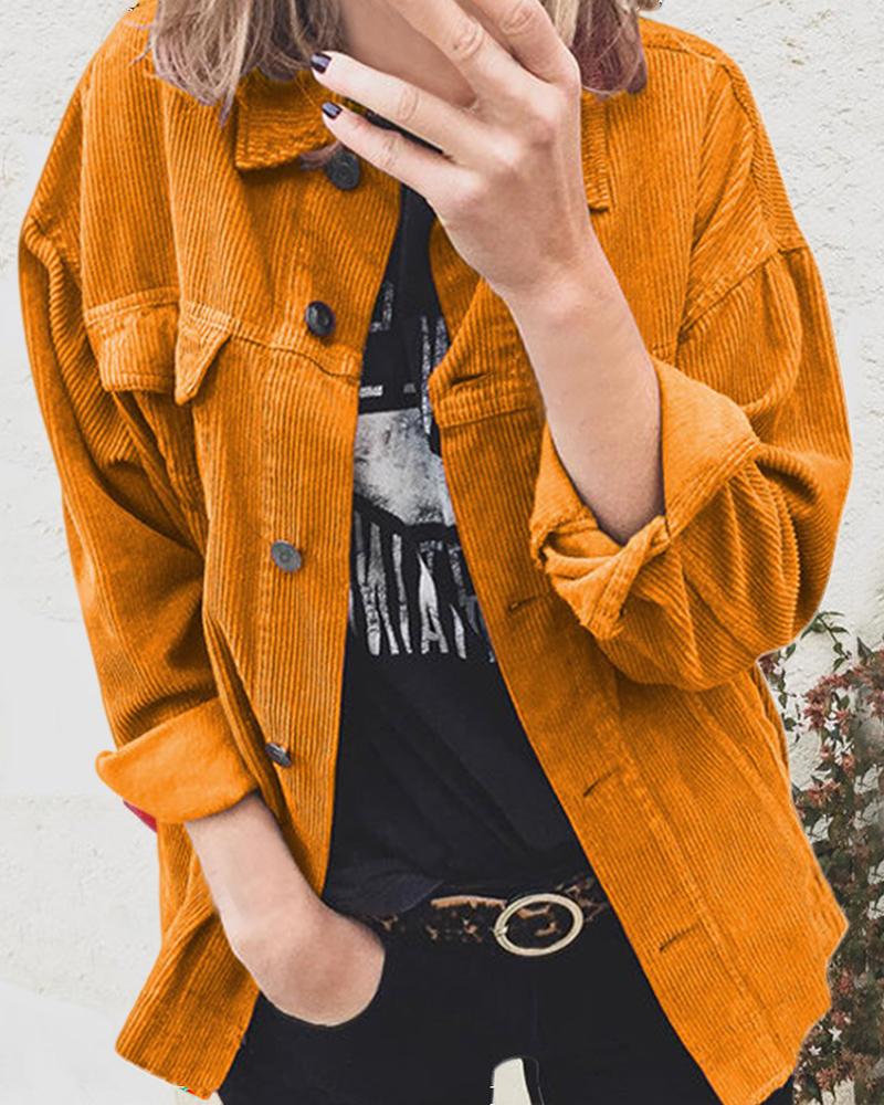 

Plain Long Sleeve Flap Detail Coat, Orange