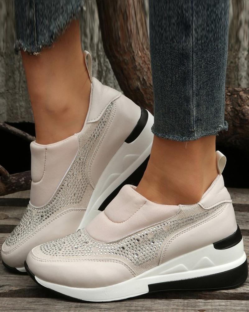 

Rhinestone Slip On Wedge Sneakers, Beige