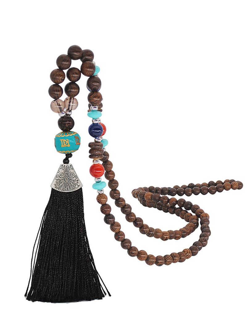 

1pc Bohemian Tribal Beaded Tassel Design Pendant Necklace, Style5