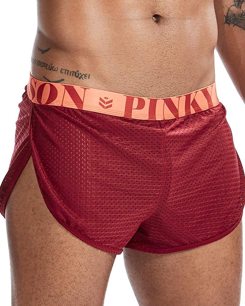 

Solid Color Splicing Letter Print Low Waist Skinny Underpants, Wine red