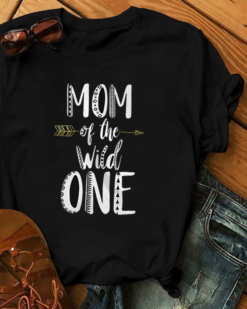

Mother' Day Letter Print Casual T-Shirt, Black