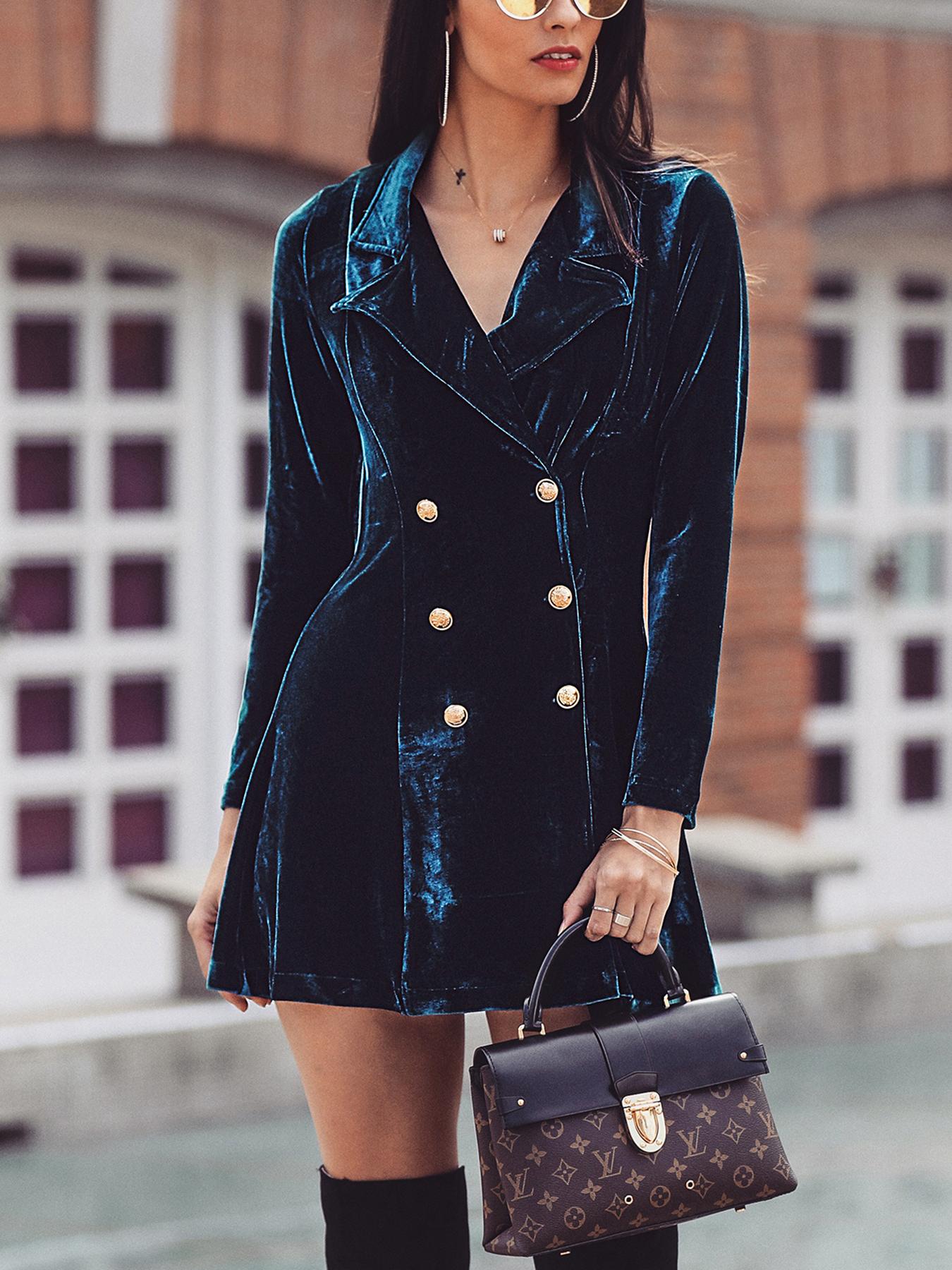 

Velvet Double Breasted Blazer Women Dress, Blue