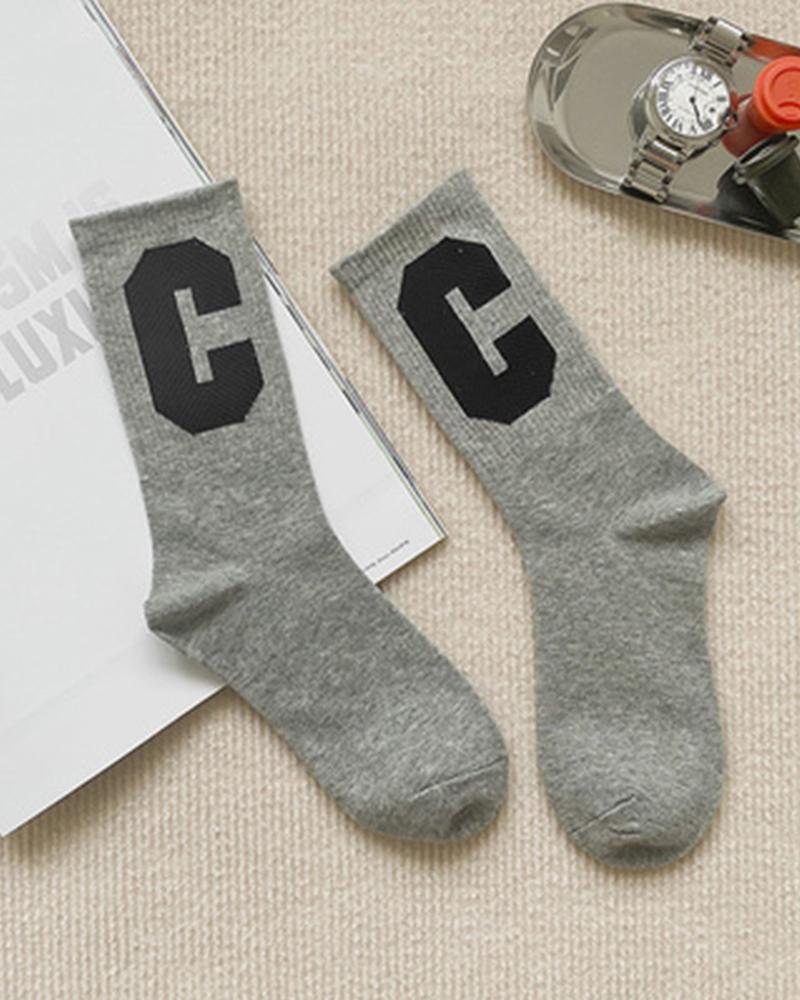 

1Pair Letter Pattern Warm Socks, Gray