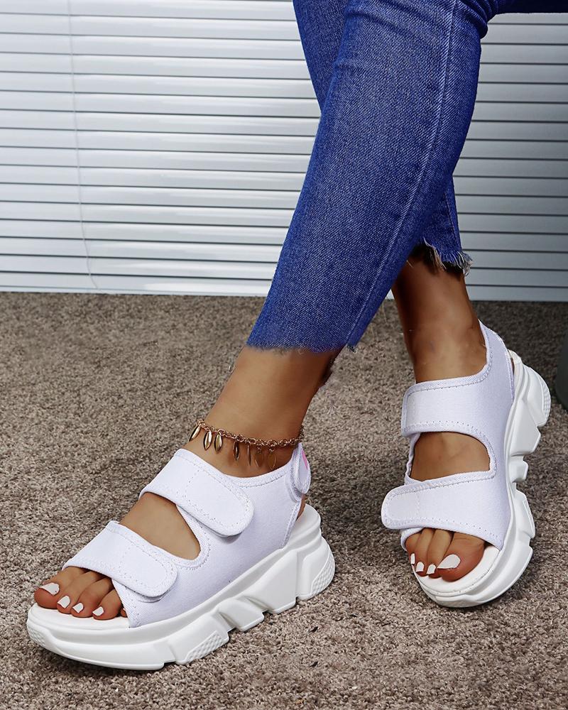 

Round-toe Solid Color Double Straps Open Toe Platform Shoes, White