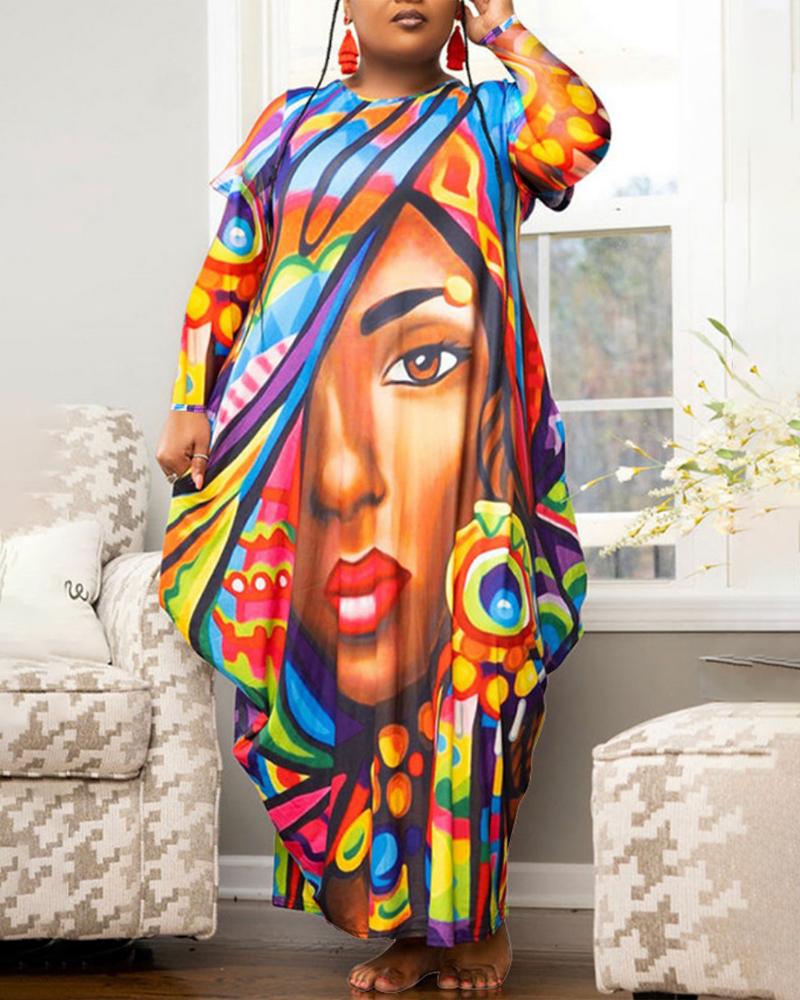 

Plus Size Figure Cartoon Print Casual Dress, Multicolor