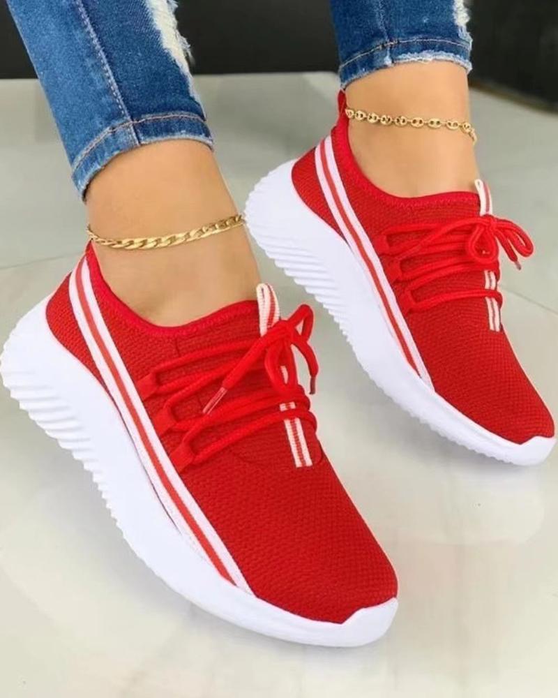 

Contrast Paneled Lace-up Sneakers, Red