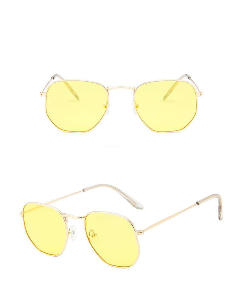 

1Pair Tinted Lens Metal Frame Sunglasses, Yellow