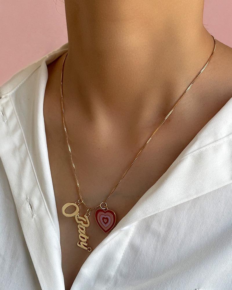 

1pcs Heart & Letter Pendant Chain Necklace, Red