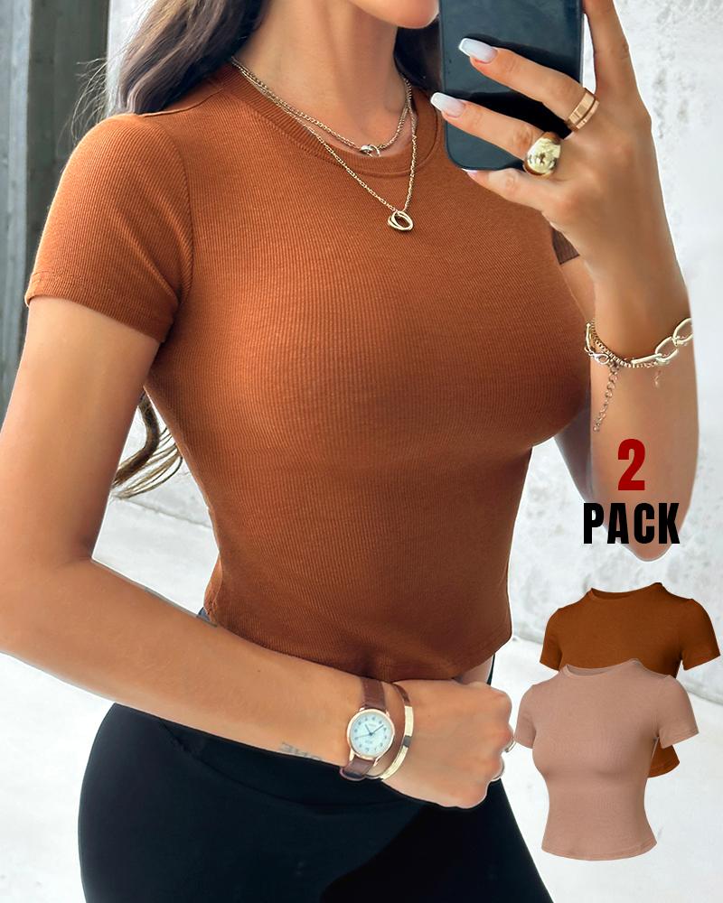 

Pack de 2 camisetas ajustadas de canalé con cuello redondo y manga corta, Style2