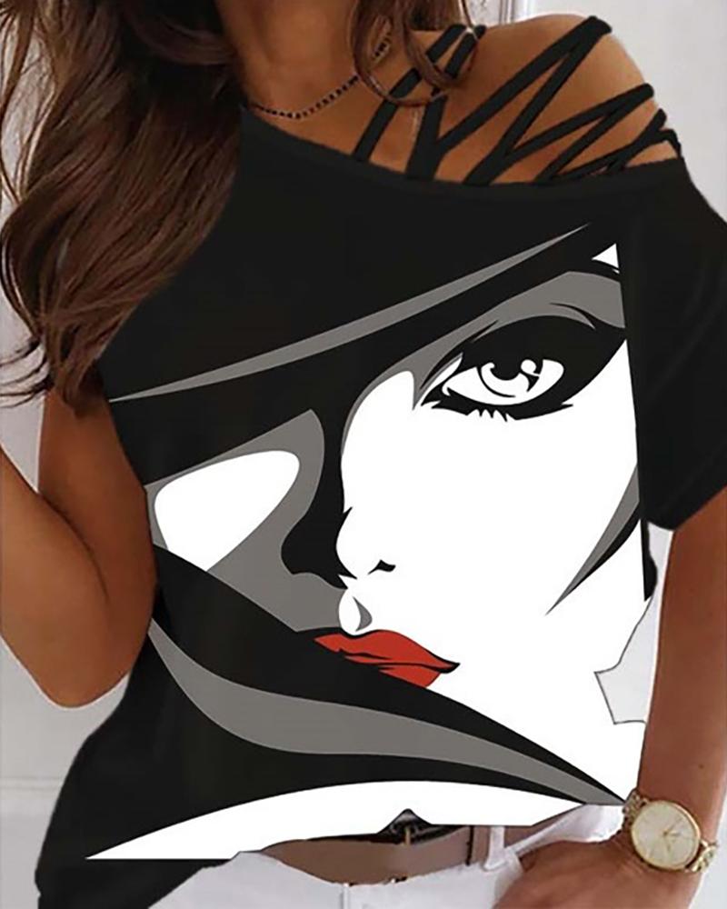 

Figure Print Short Sleeve T-shirt, Black