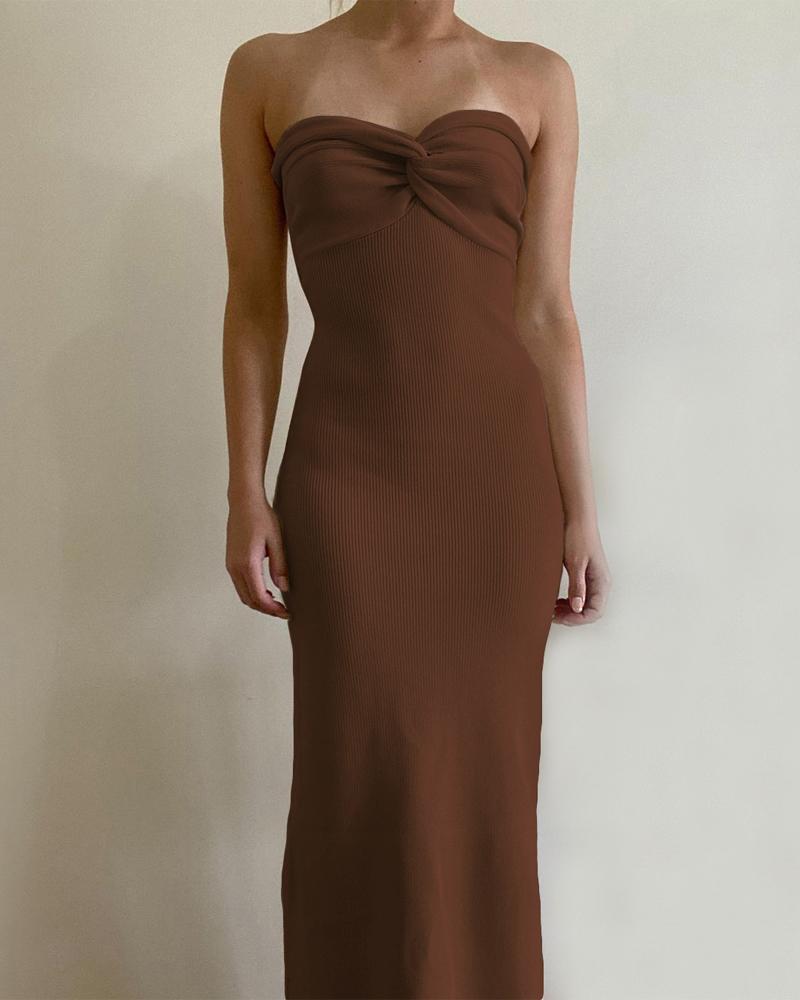 

Twist Design Bandeau Sweater Dress, Coffee