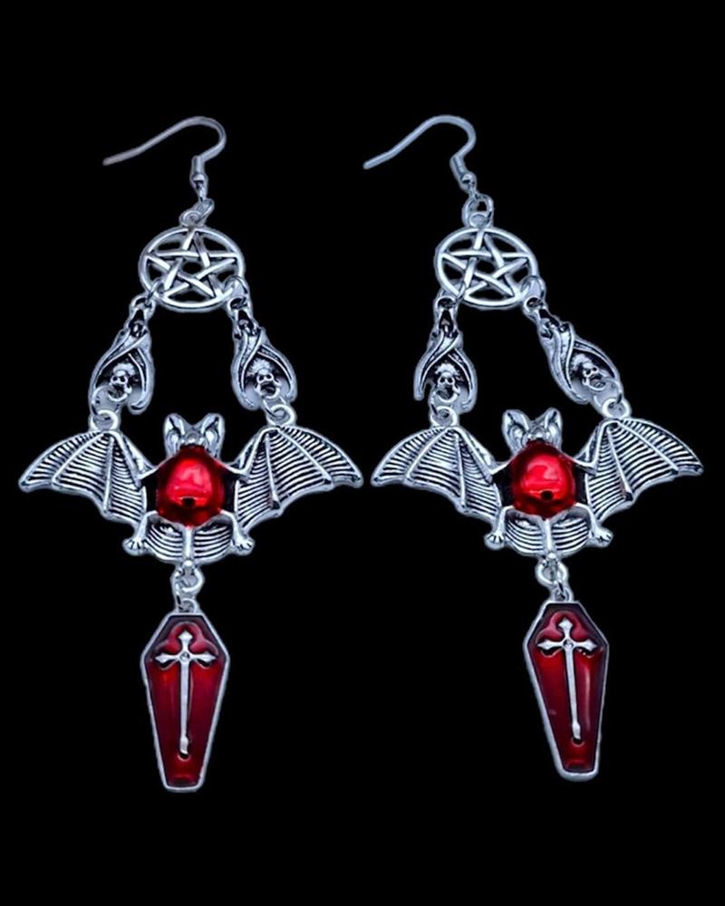 

1Pair Halloween Gothic Bat & Cross Dangle Drop Earrings, Silver