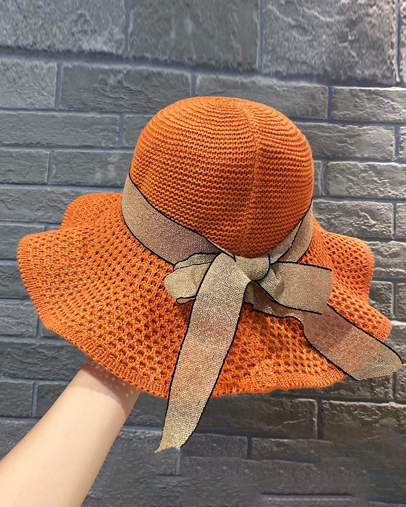 

Bowknot Decor Woven Bucket Hat, Orange