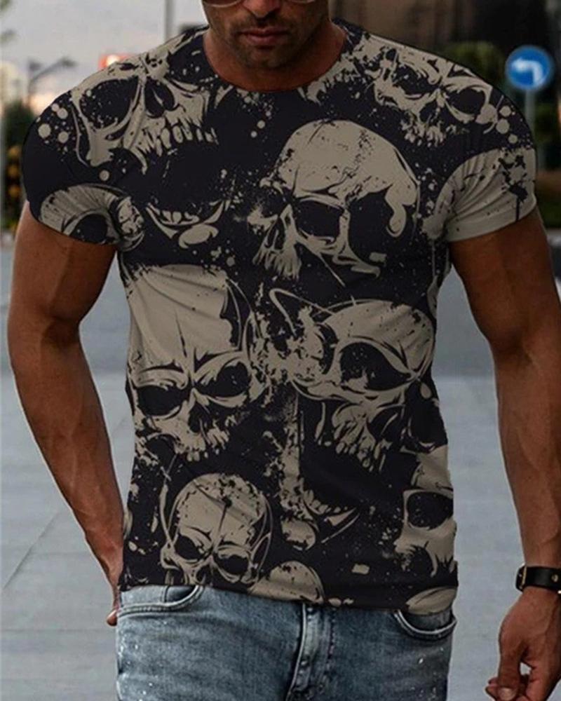 

Skull Print Short Sleeve T-shirt, Multicolor