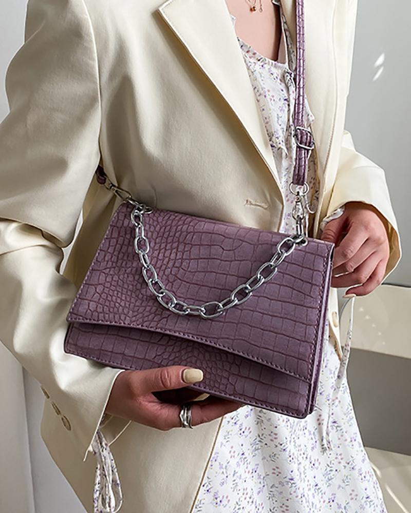 

Chain Strap Croc Embossed Crossbody Bag, Purple