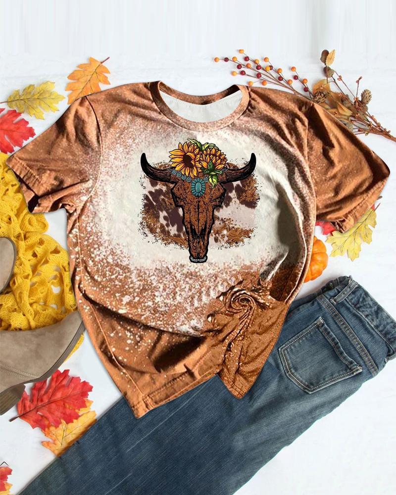 

Highland Cattle Print Casual T-shirt, Style6